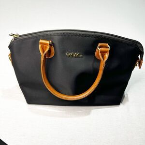 black NNEE Water Resistance Nylon Top Handle Satchel Handbag, faux leather trim